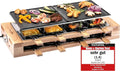 KLAMER Raclette Grill 8 Personen 1500W mit Holzgestell, Antihaft-Grillplatte, Stufenlos Einstellbar, Hohe Bewertung, Deutsche Qualität