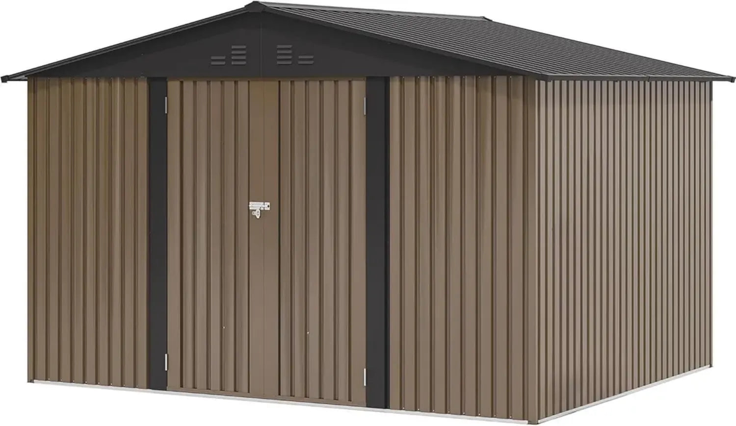 YITAHOME Gartengerätehaus aus Metall 10x8FT, Wasserdicht mit Doppeltüren & Belüftungen, 279x224.5x193.5cm, Braun-Schwarz