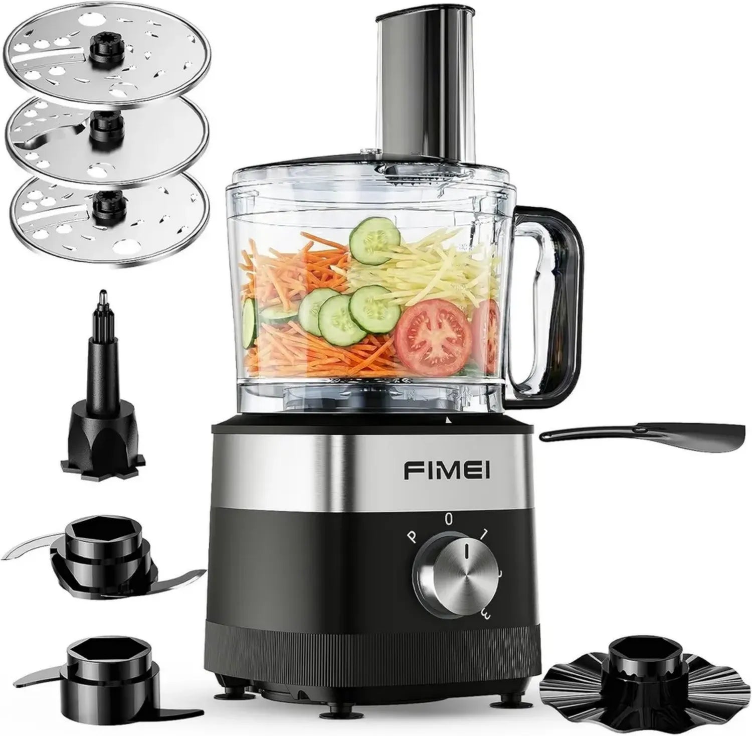 FIMEI 800W Küchenmaschine mit 3 Geschwindigkeiten, 1,5L Zerkleinerer, Teigkneter & Emulgierscheibe, Kompakt & Platzsparend