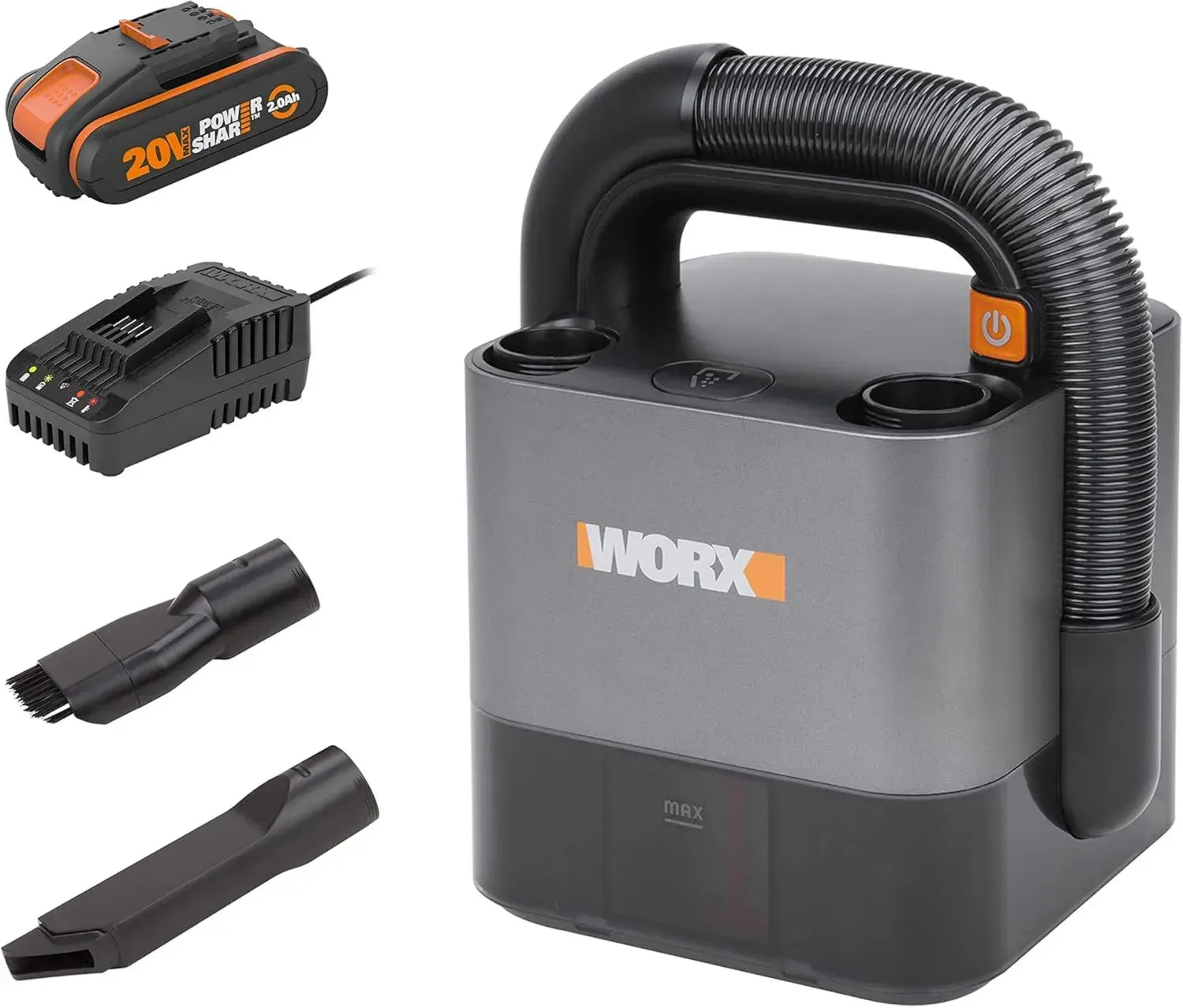 Worx Akku-Handstaubsauger 20V Max Cube Vac, kompakt, tragbar, starke Leistung, inklusive Akku & Ladegerät