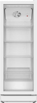 Gewerblicher Getränkekühlschrank mit Glastür - 300 L - Umluftkühlung - Flaschenkühler - 4 verstellbare Ablagen - 169 cm Höhe - Weiß