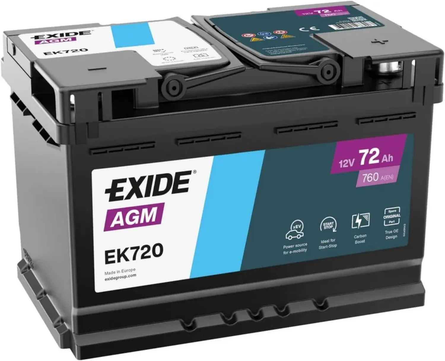 Exide AGM Autobatterie 72Ah 12V 760A Start-Stopp-Technologie