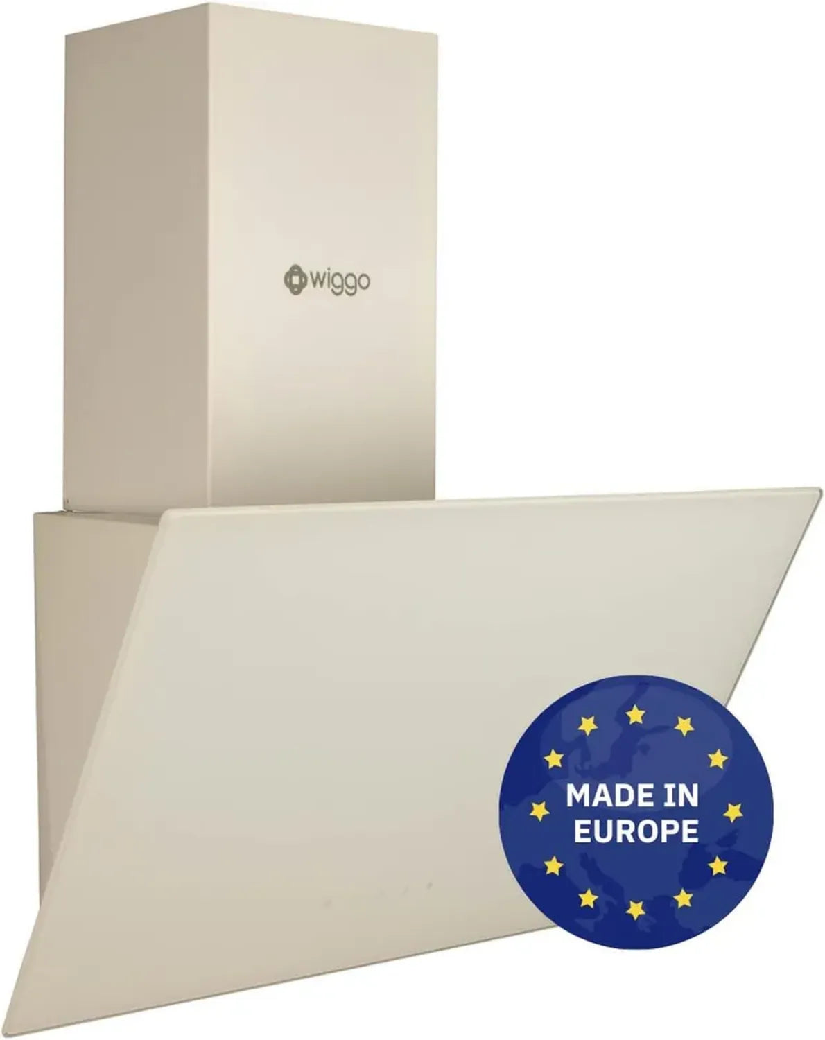 Wiggo Kopffreie Dunstabzugshaube 50cm - LED Touchscreen, 300m³/h Abluft/Umluft, Inkl. Fett- und Kohlefilter, Cremefarbene Glasfront