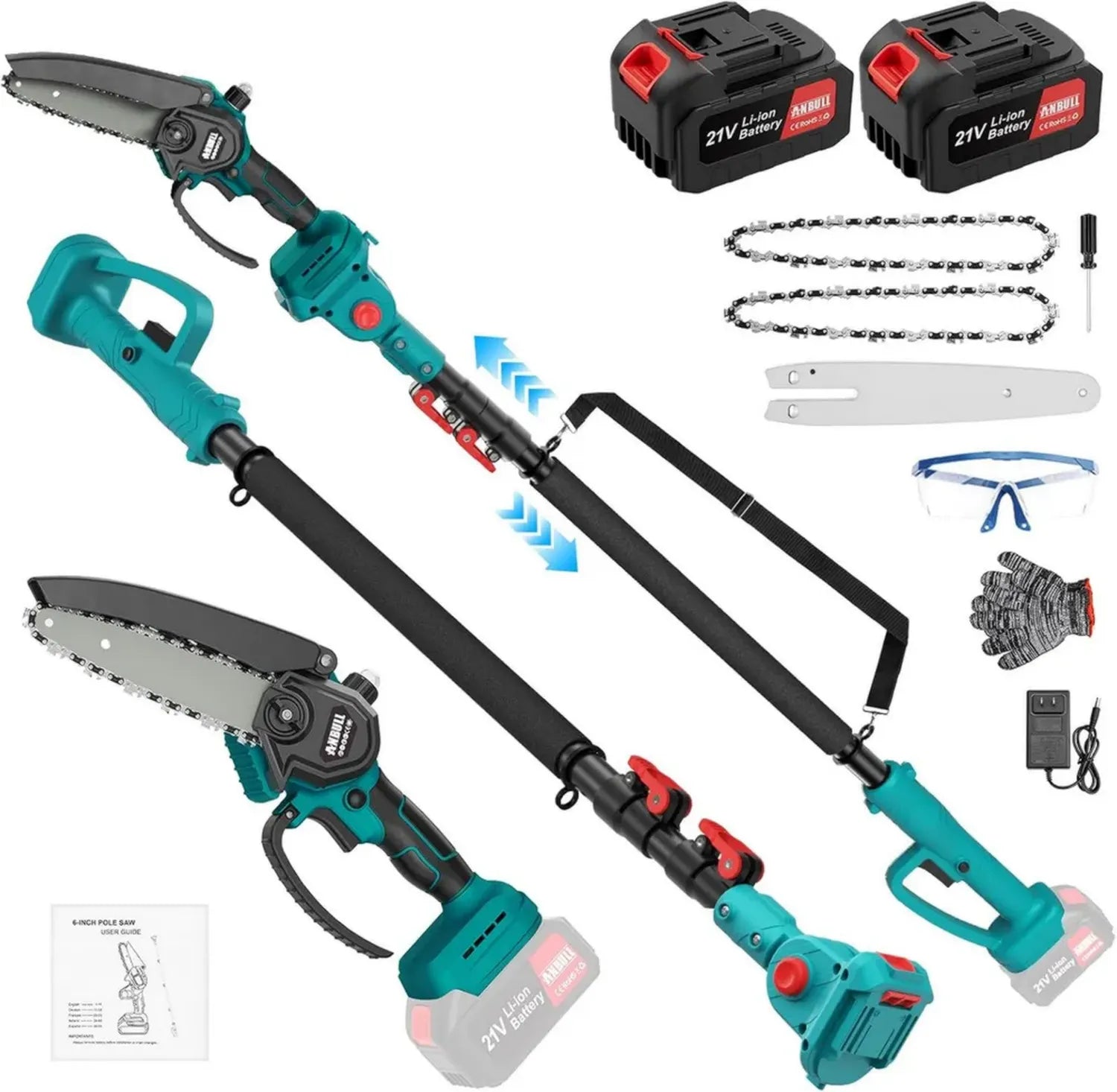 Kabelloser Teleskop-Hochentaster mit 6-Zoll-Mini-Kettensäge, bürstenlosem Motor und 4,8 m Reichweite, 2x 4000 mAh Akkus, kompatibel mit Makita 18V, für Baumpflege