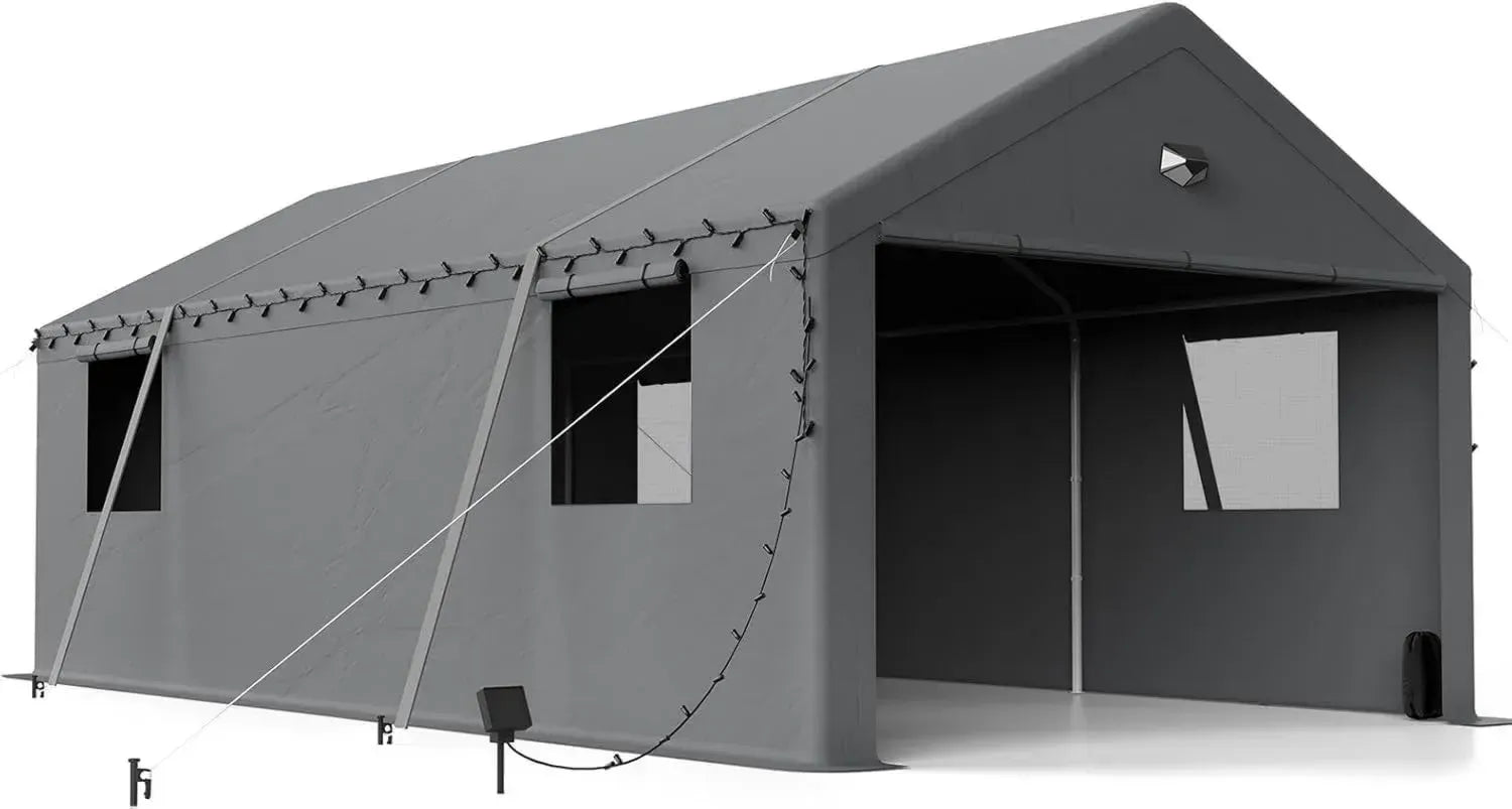 XXL Zeltgarage 6x6m - Robustes Allwetter-Garagenzelt mit Rollfenstern für PKW, SUV, LKW und Boote - Abnehmbare Seitenwände und Dach - Ideal als Lager- oder Wetterschutz