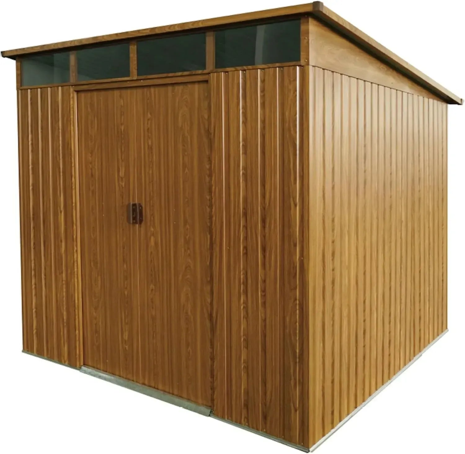 Metallgerätehaus mit Lichtband und Schiebetüren, wetterfest, abschließbar, 5,98 m², Anthrazit/Grün/Holzoptik