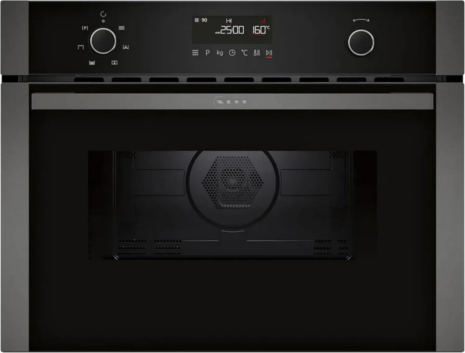 Neff N 50 Einbau-Mikrowelle 60x45 cm mit Heißluft, Easy Clean, LCD-Display, Automatikprogramme, Grill, Graphitgrau