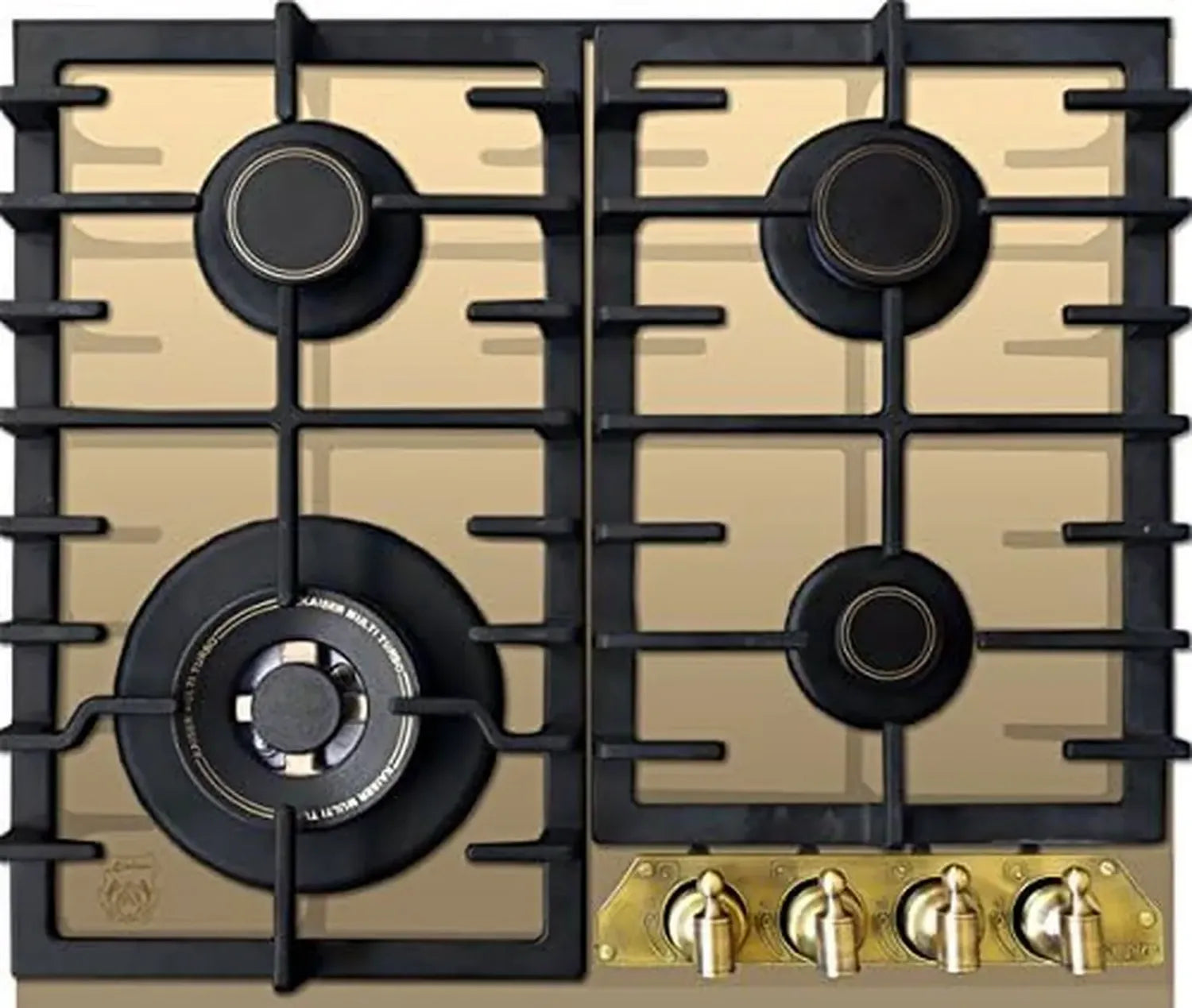 Kaiser Gas-Kochfeld 60cm Autark mit Glaskeramik, Wok-Brenner 3,8 kW, Elfenbein, luxuriöses Design mit Bronze-Metallrahmen