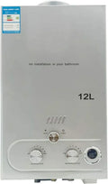 ECUTEE 12L 24KW LPG Durchlauferhitzer für Camping und Wohnmobil, inkl. Duschkopf und Schlauch, Silber