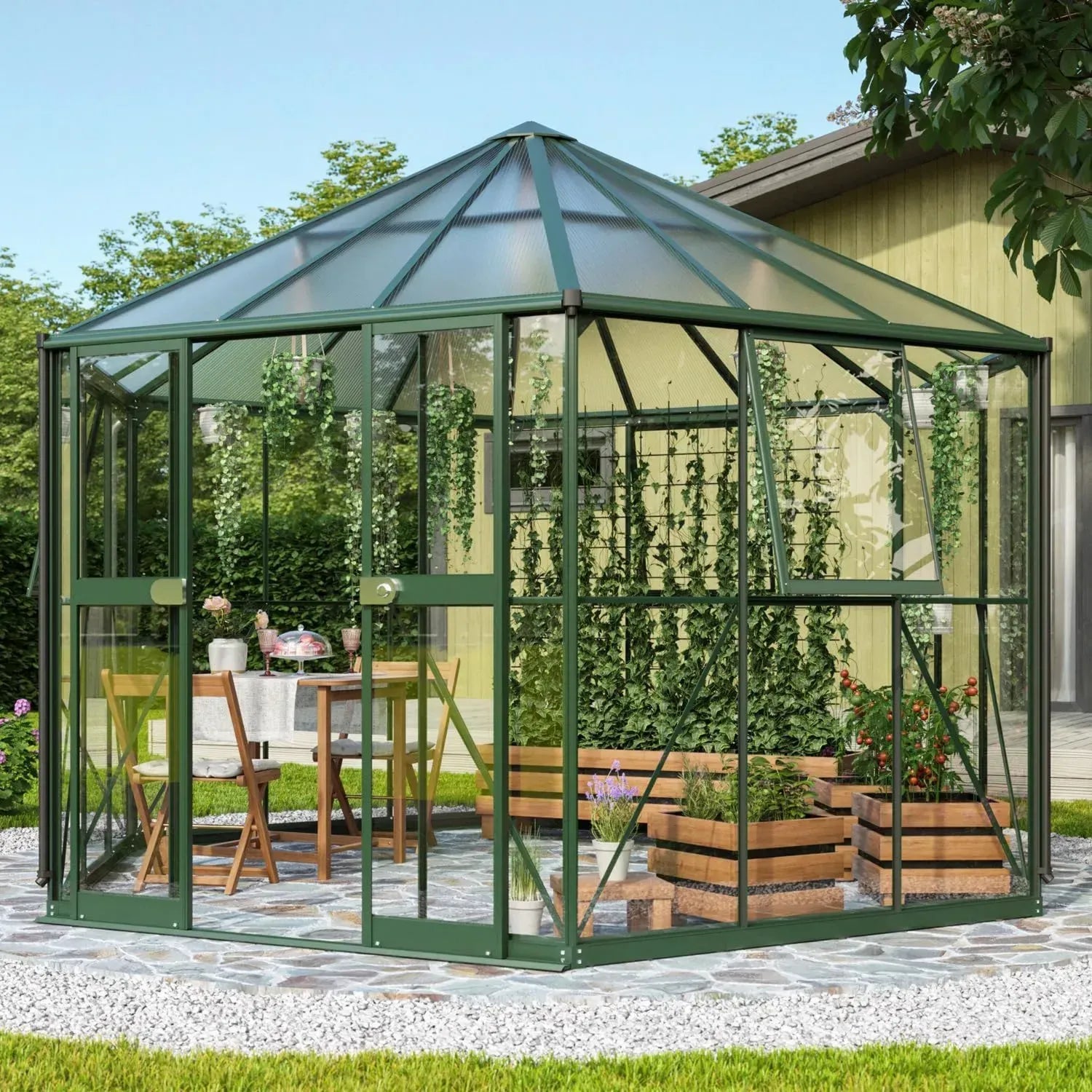 Robustes Vitavia Gewächshaus Pi 9000, smaragdgrün, 3 mm ESG für Gemüse- und Pflanzenanbau