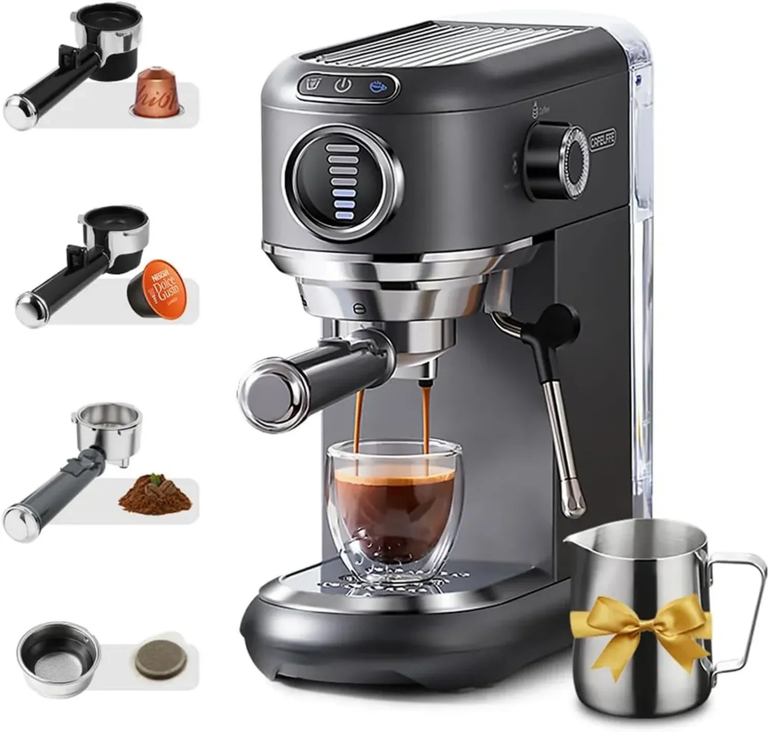 Multifunktionale Edelstahl-Kaffeemaschine: Espresso, Dampfstab & Milchaufschäumer