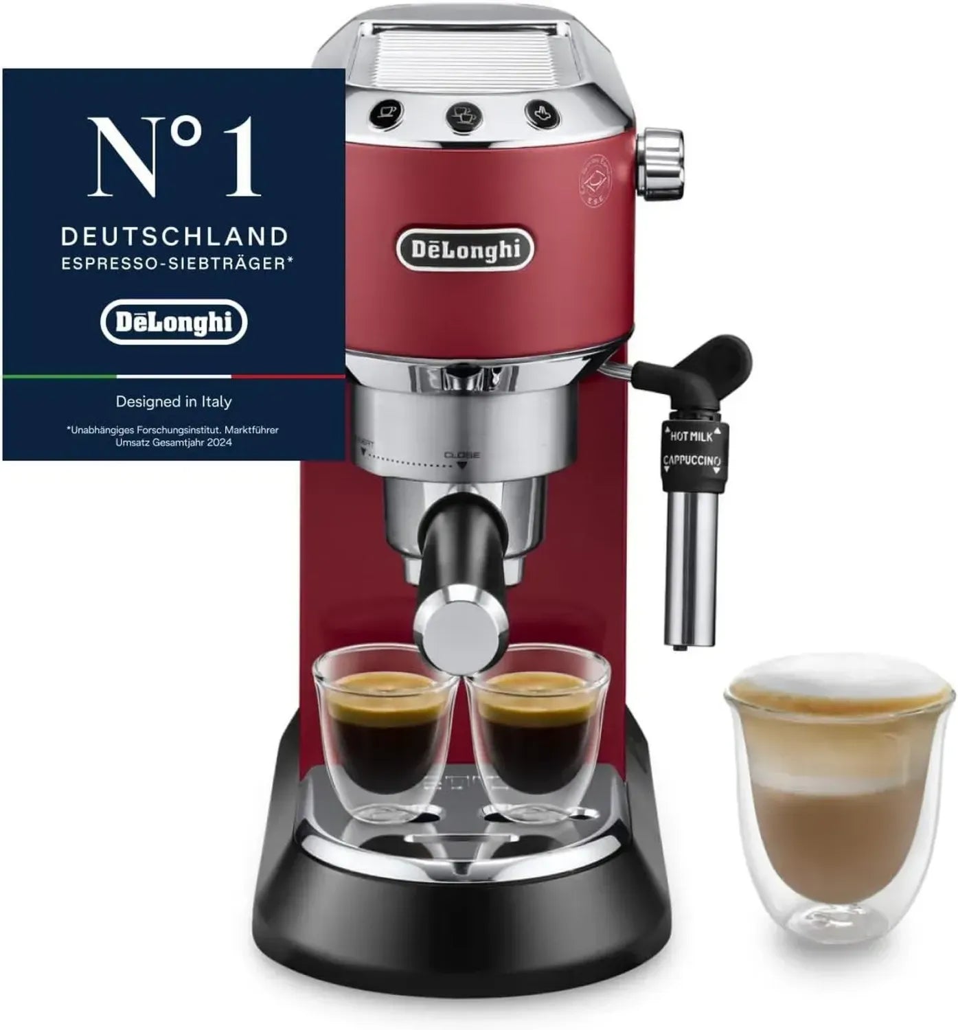 De'Longhi Dedica Style - Kompakte Espressomaschine mit Milchaufschäumer, 15 cm, Rot