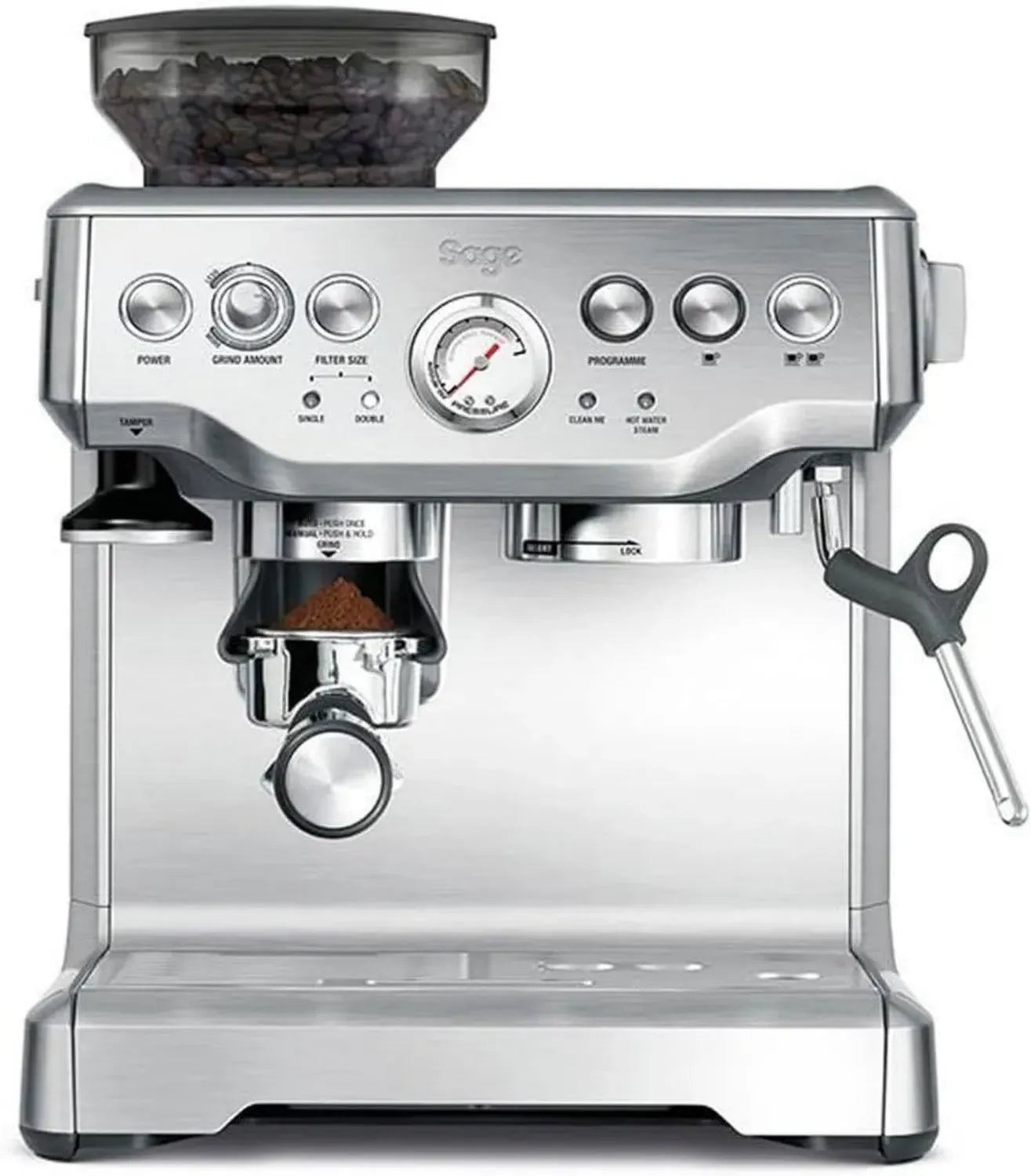 Sage Barista Express Kaffeemaschine mit Milchaufschäumer und integriertem Mahlwerk, Edelstahl