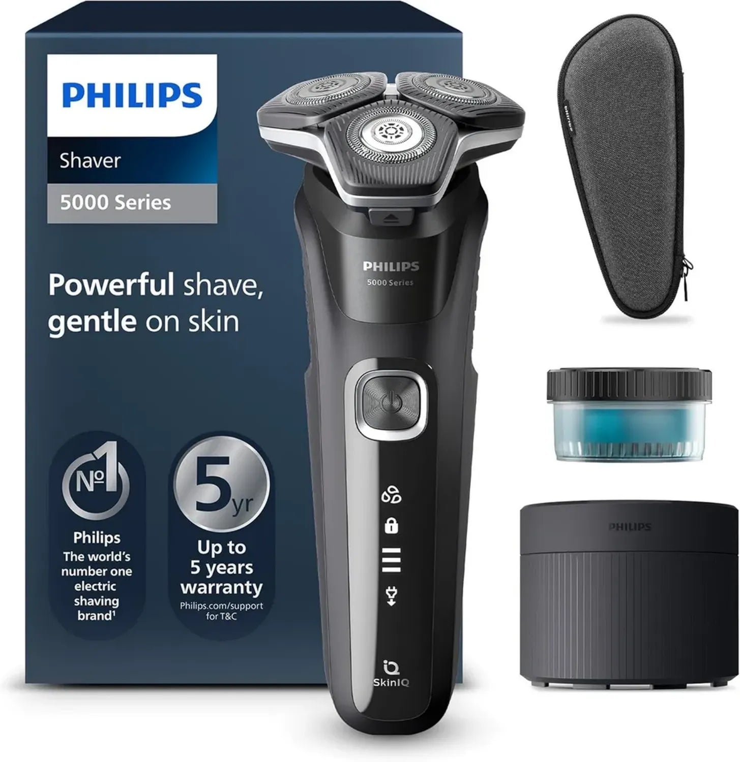 Philips Series 5000 Herrenrasierer – Elektrischer Rasierer mit Präzisionstrimmer, Nass- und Trockenfunktion, Reinigungsstation und Reiseetui