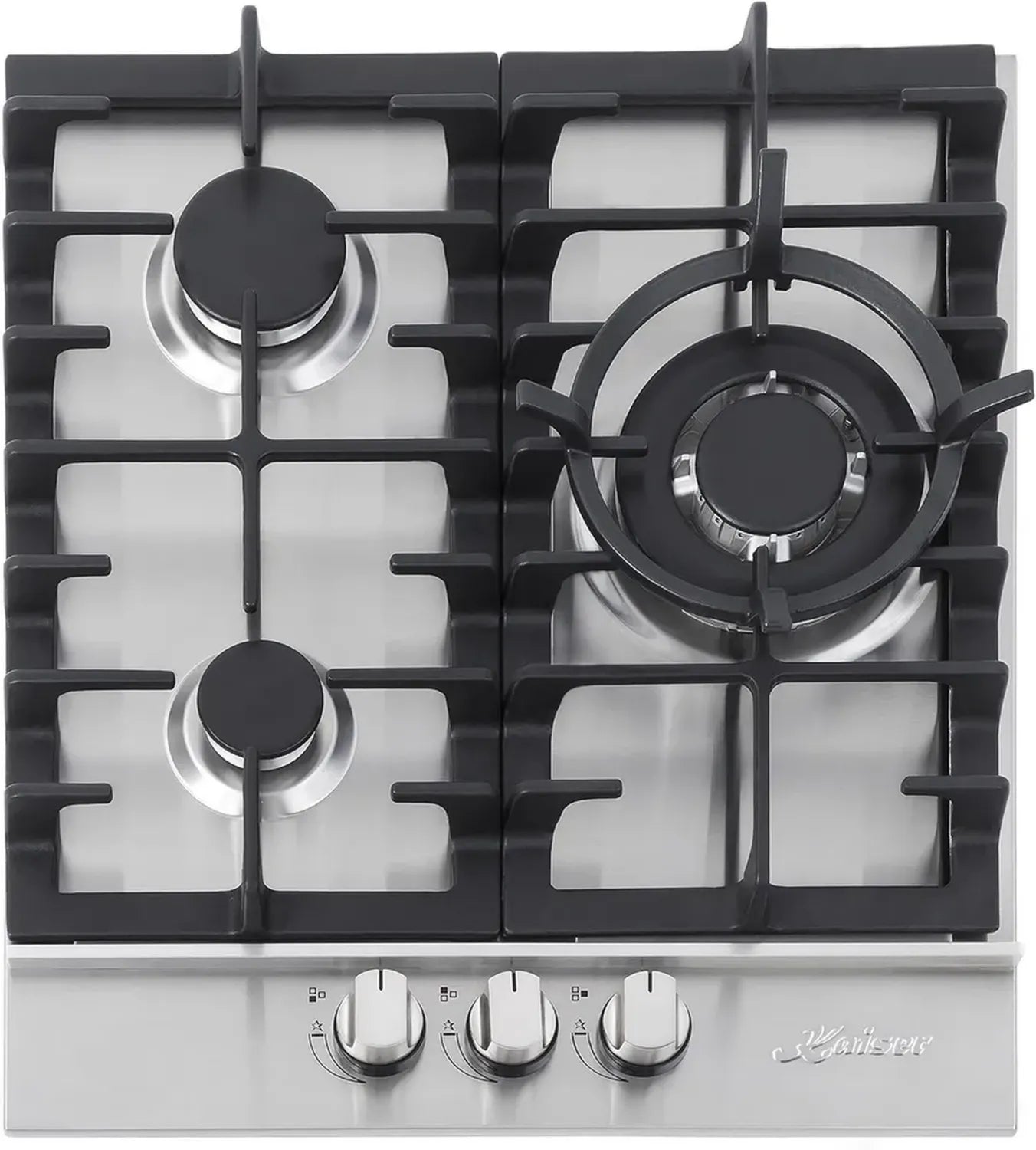 Edelstahl Gaskochfeld 45 cm mit WOK-Brenner, autark, 3 leistungsstarke Brenner für Erd- und Propangas