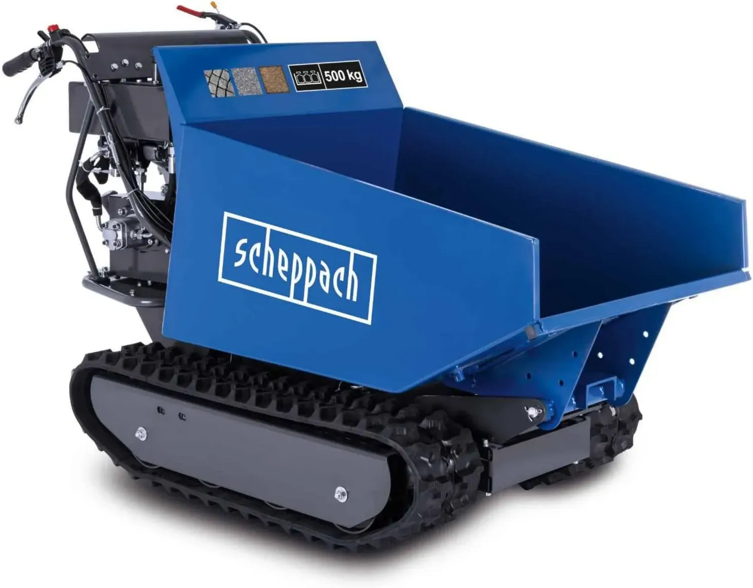 Scheppach DP6600 Benzin Kettendumper mit 500 kg Kapazität, 270 ccm Motor und Kippfunktion