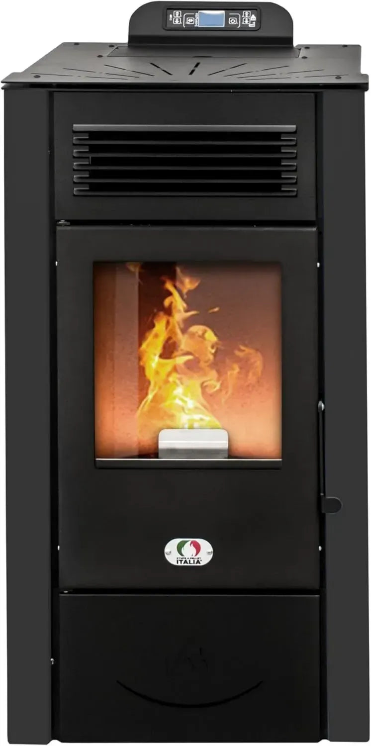 Pelletkamin San Diego 12 kW mit WLAN, 5 Sterne Effizienz, für 120m², 15 Stunden Autonomie, programmierbar, 2 Jahre Garantie, schwarz